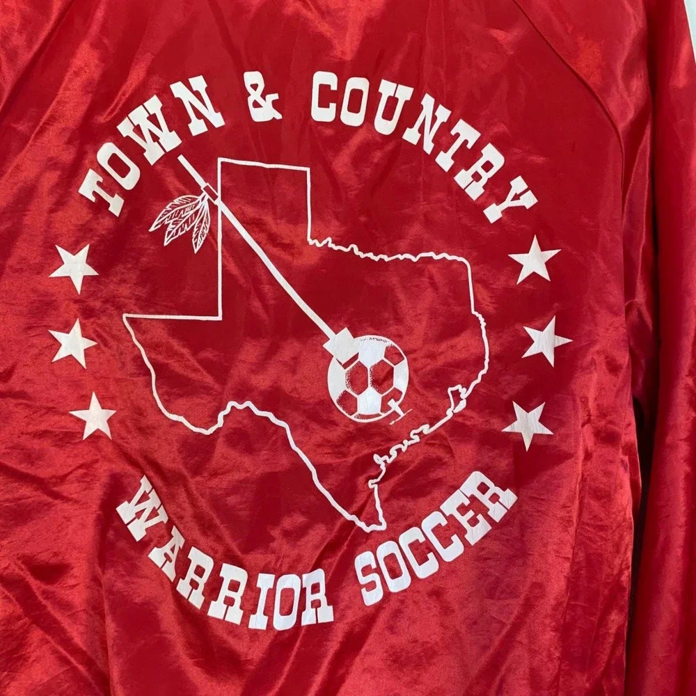Vintage Hartwell Texas Warrior Soccer‎ Satin Varsity Jacket USA M Town Country